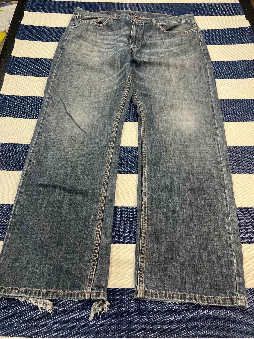Levi’s Men’s Bootcut Jeans Faded Medium Wash Distressed Hem Denim